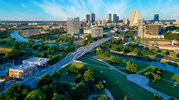 Fort Worth skyline with Apex Premier Roofing services